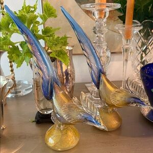 Large Murano Glass Pair of Pheasants